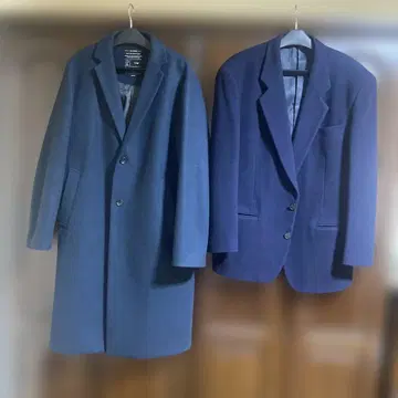 울 테일러드 자켓 체스터 코트 네이비 L 사이즈 2종 세트
