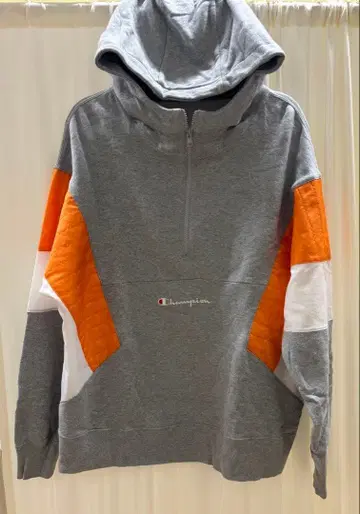 챔피온 하프 지퍼 후드티 그레이 x 오렌지 사이즈 M