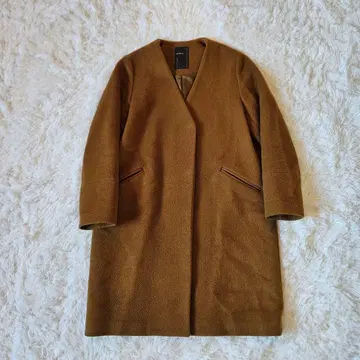 [ Noble ] 새상품급 노카라 롱 코트 울 브라운 프리 사이즈