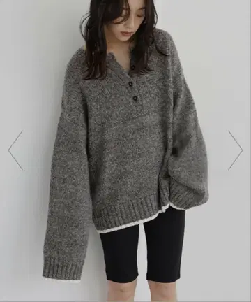 [ hellam ] 바이컬러 헨리넥 믹스 니트