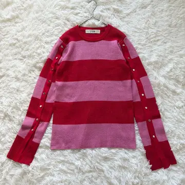 새상품급 ROSE BUD mag.by c 라메 보더 니트 레드 x 핑크