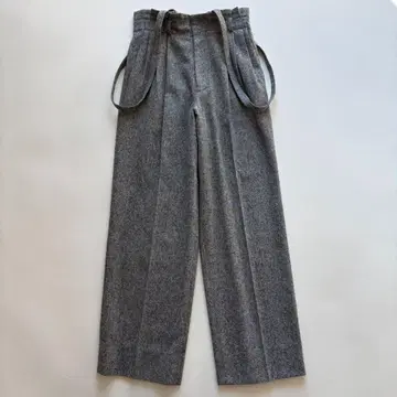 [시뉴] 서스펜더 와이드 팬츠 트위드 개더 턱 1 그레이