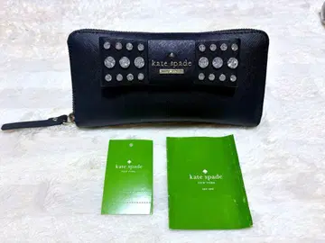 kate spade 블랙 스톤 장식 리본 장지갑