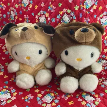 헬로키티 98년 레트로 봉제 인형 인형옷 강아지 곰 2체 세트