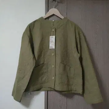 카포크 혼방 이중 거즈 퀼트 자켓 L 스모키 그린 여성용