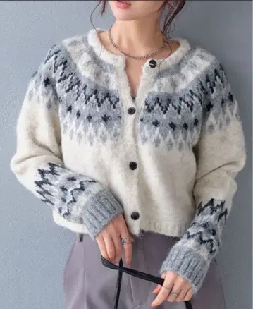 [ 새상품급 ] 코어 패턴 자카드 니트 가디건