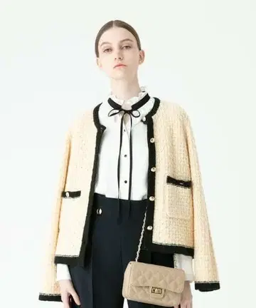 알아바일 프리제 트위드 크루 니트 재킷 트위드 가디건