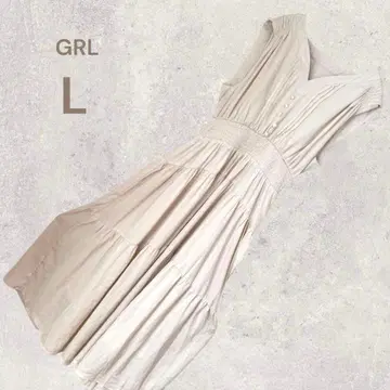 GRL 슬리브리스 롱 원피스 허리 셔링 티어드 걸리시