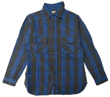 웨어하우스 더블웍스 헤비 플란넬 셔츠 블록 체크 파랑/블랙 38