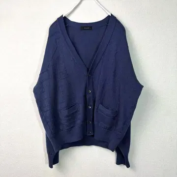 일본제 빈티지 기하학 자카드 니트 가디건 네이비 LL