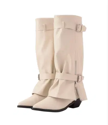 ACLENT 지퍼 커버 롱 부츠 화이트