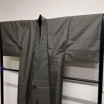 남성용 코몬 오시마 명주 거북이 무늬 카키 그린 기모노 123tz