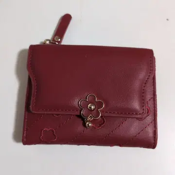 꽃 모티브 포함 접이식 지갑 와인 레드