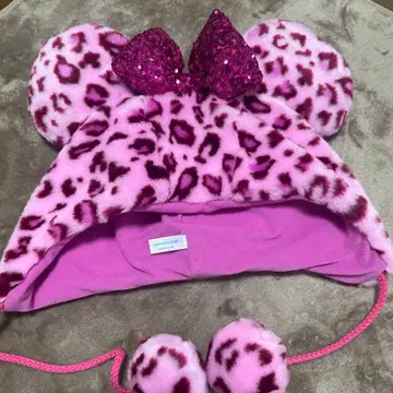 미니 마우스풍 핑크 레오파드 무늬 모자