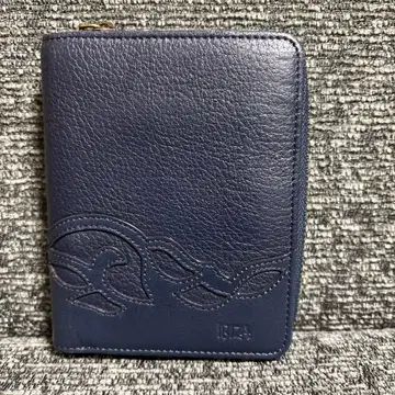 IBIZA 이비자 이단 접이식 지갑 라운드 지퍼 가죽 네이비