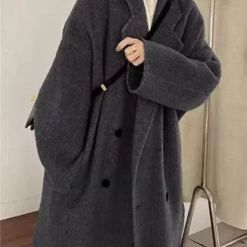 새상품 더블 브레스트 롱 코트 그레이 울 오피스 고급스러움 엘레강트