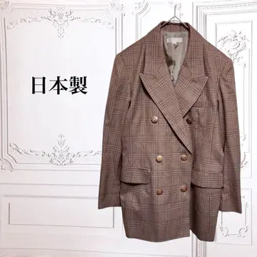 테일러드 자켓 더블 브레스트 [ L ] 브라운 체크 골드 버튼