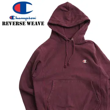 챔피언 리버스 위브 무지 풀오버 후드티 S 버건디