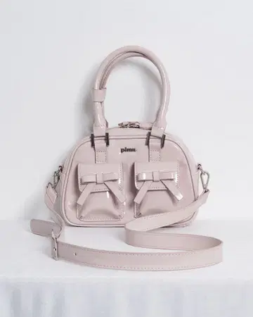 pium 리본 포켓 에나멜 미니 보스턴 백 핑크