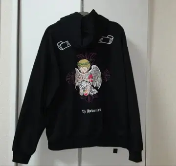 A'GAIN /9 후드 부착 후드티 천사 십자가 큐빅 블랙 OY