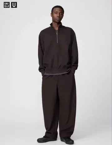 유니클로 U 브러쉬드 맨투맨 와이드 팬츠 [ M 사이즈/다크 브라운 ]