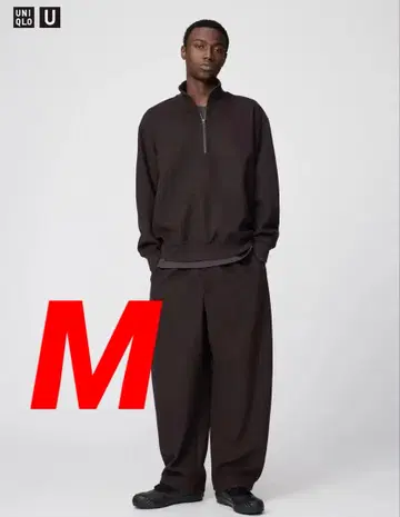 유니클로 U 브러쉬드 맨투맨 와이드 팬츠 [ M 사이즈/다크 브라운 ]