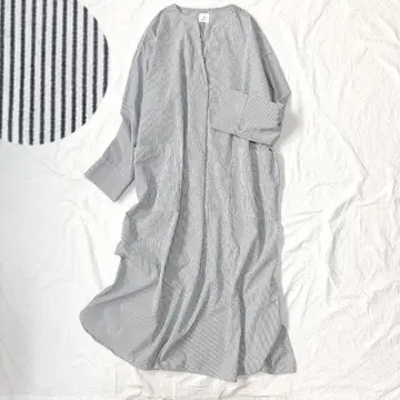 새상품급 쿠리하라 하루미 셔츠 원피스 스트라이프 긴팔 오버 사이즈 루즈핏