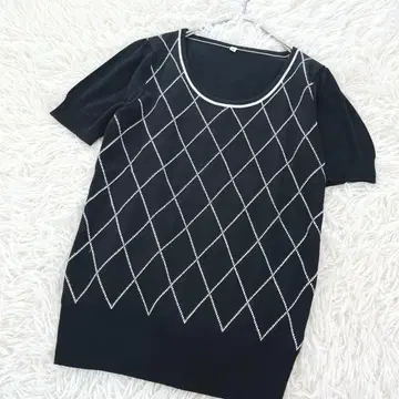 DHC 아가일 무늬 반팔 니트 썸머 니트 블랙 화이트 고급