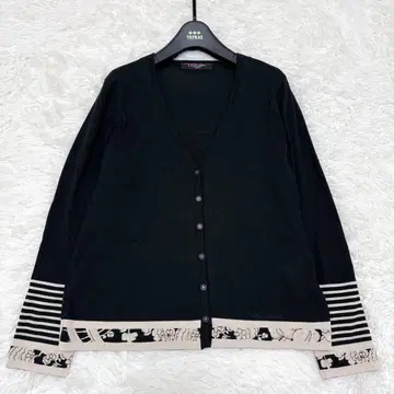 레오나르 가디건 빅 사이즈 LL 꽃무늬 보더 실크 혼방 트림