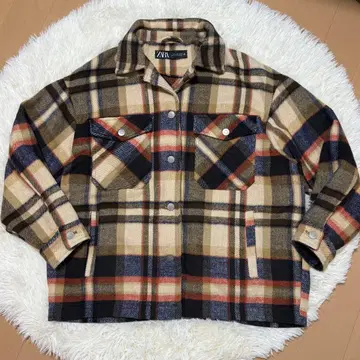 ZARA 아우터 체크 무늬 오버 셔츠 브라운