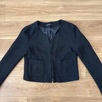 제이 로 화이트 노카라 트위드풍 자켓 S 상당 포멀 블랙