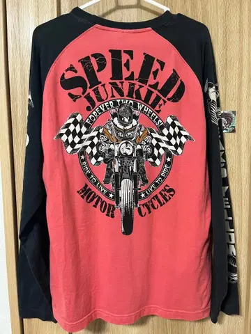 00s y2k 바이커 래글런 긴팔 티셔츠 영문 올 패턴