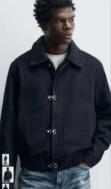 ZARA 토글 버튼 대비 색상 자켓 네이비 블루 블루종