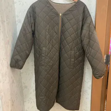 글로벌 워크 리버서블 카키 퀼팅 보아 자켓 롱 기장