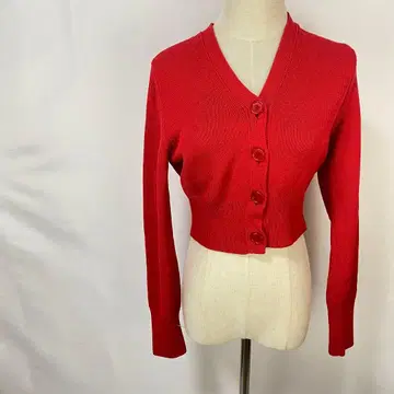 새상품급 ESTNATION 가디건 크롭 기장 V넥 F 사이즈 레드