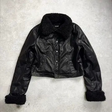 BLACKUP 보아 페이크 레더 자켓 크롭 기장 무스탕 짧은 기장