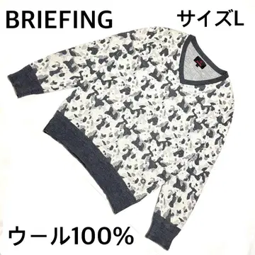 BRIEFING 브리핑 카모플라주 패턴 울 100% 니트 그레이 L