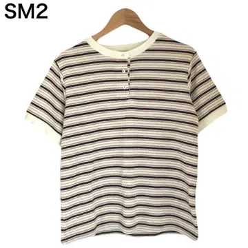 사만사 모스모스 보더 니트 소재 여성용 T셔츠 반팔 둥근넥 패턴 제품