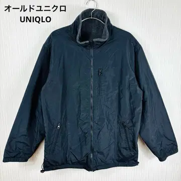 올드 유니클로 블랙 그레이 리버서블 나일론 플리스 빈티지