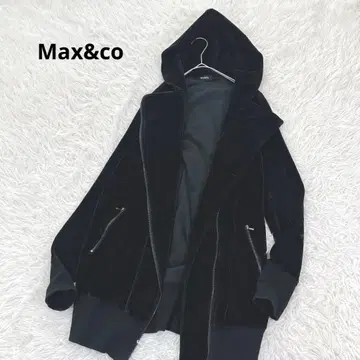 맥스앤코 벨벳 롱 후드티 벨로아 후드 집업 블랙