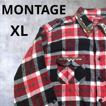 MONTAGE XL 플란넬 체크 셔츠 피라미드 실버 스터드