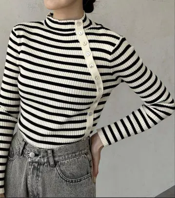 제본 보틀넥 아지메 디자인 니트 보더