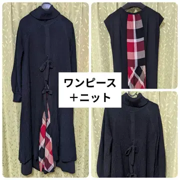 [ 새상품급 세트 ] BLUE LABEL 니트 원피스 체크 레이어드