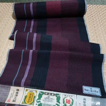이바라키현 특산 지정 유키쓰무기 블랙과 와인색 스트라이프 옷감
