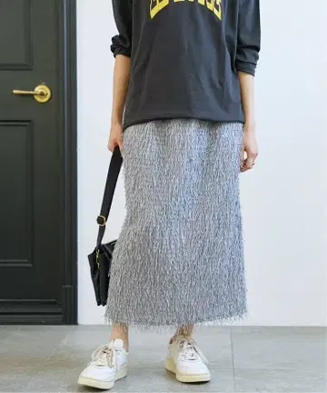 택 포함 새상품 스픽 앤 스팬 라메 프린지 스커트 I라인 롱 기장