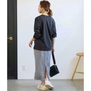 택 포함 새상품 스픽 앤 스팬 라메 프린지 스커트 I라인 롱 기장