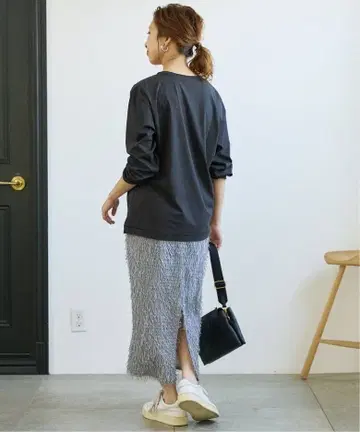 택 포함 새상품 스픽 앤 스팬 라메 프린지 스커트 I라인 롱 기장