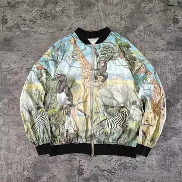 90s USA제 애니멀 프린트 타이벡 페이퍼 블루종