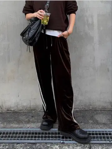 mamu online 벨벳 레이스 팬츠 브라운