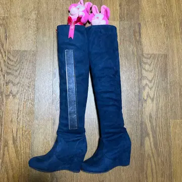 네이비 스웨이드 느낌 니하이 부츠 S 사이즈 롱 미니 부츠 키퍼 포함